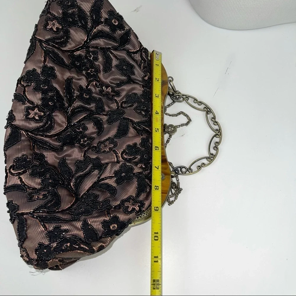Vintage Inspired Black Gold Beaded Handbag Purse